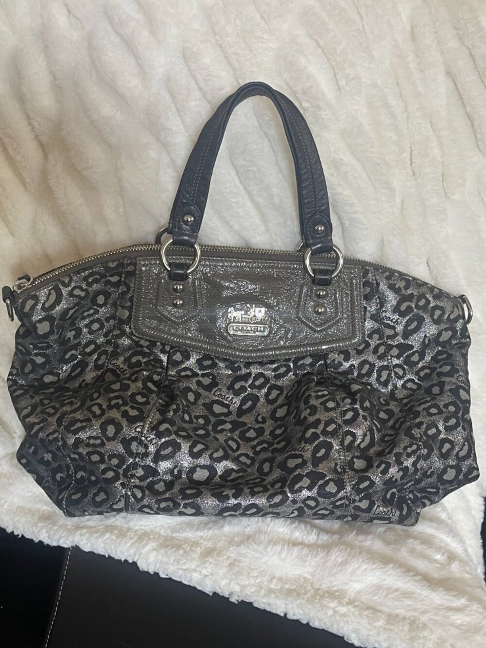 Coach Metallic Silver/Black Ocelot Leopard